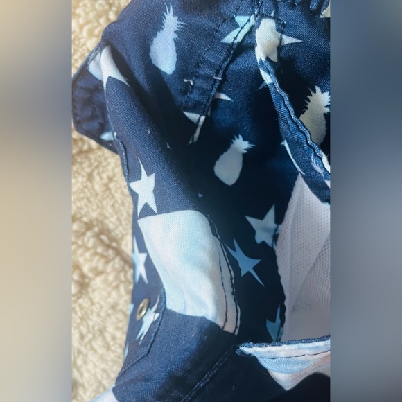 Boys American Flag Swim Trunks - Blue Tie Dye Stars Stripes & Pineapples, Size 8 - Picture 4 of 5